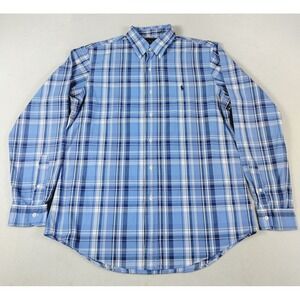 Ralph Lauren Shirt Mens Large Blue Long Sleeve Plaid Custom Fit Preppy Office